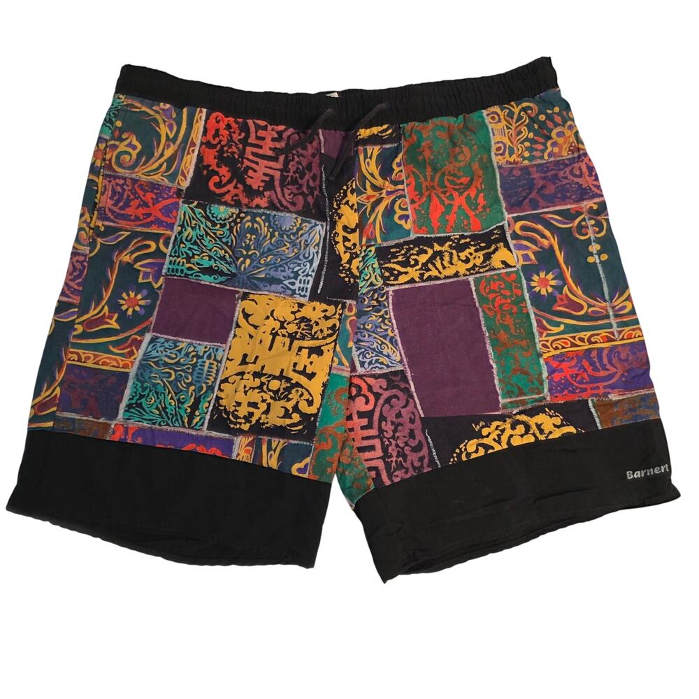 Vintage Barnert Patchwork Abstract Graphic Swim‎ Trunks Mens Large